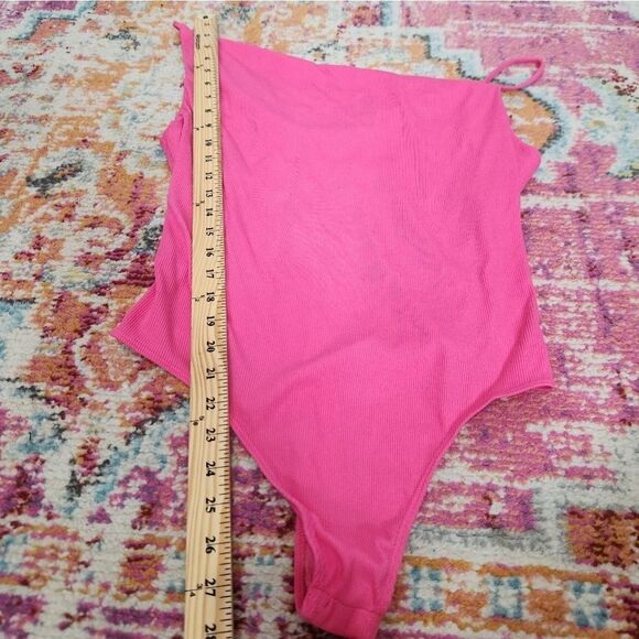 LULU'S Pink Ribbed Asymmetrical Cowl Neck Bodysuit XL NWT - Picture 10 of 11